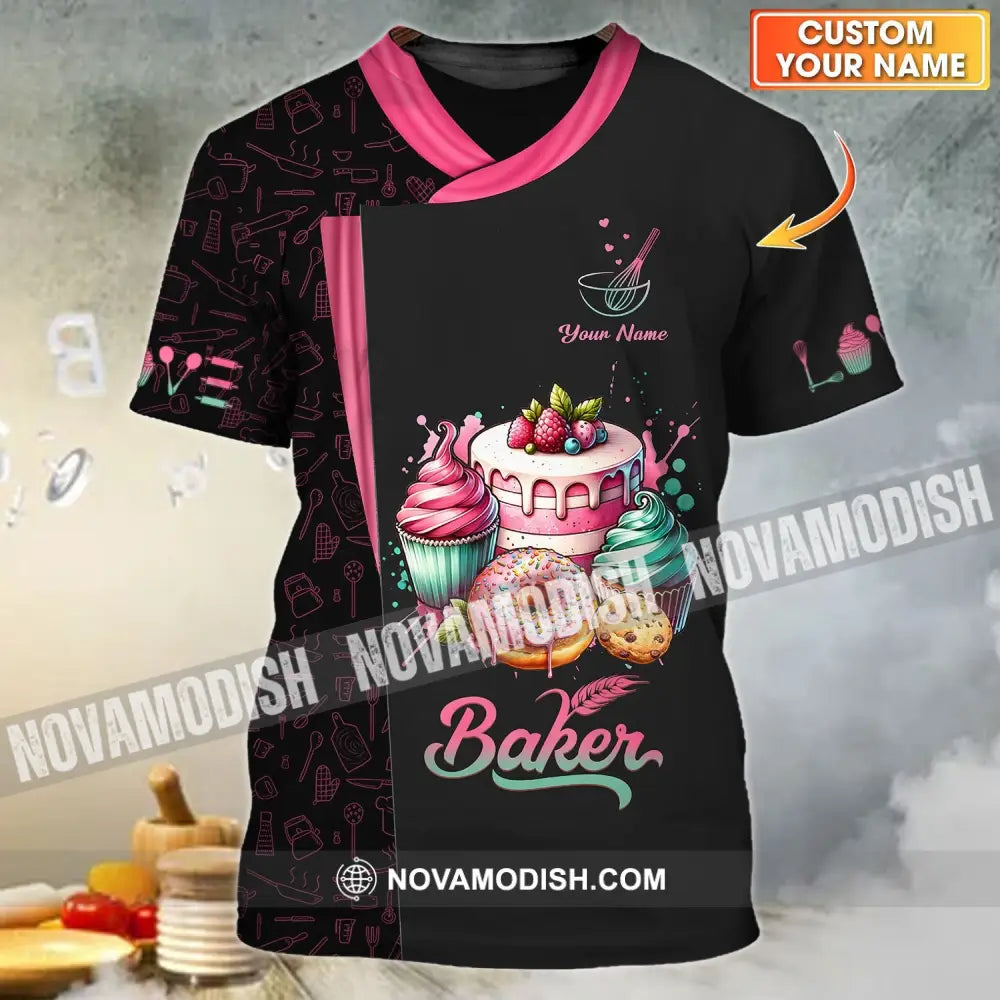 Unisex Shirt - Custom Name 3D Shirt For Baker Making Cream Cake T-shirt