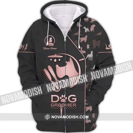 Unisex Shirt - Custom Name 3D Shirt For Groomer - Dog Groomer Zipper Hoodie / S T-shirt