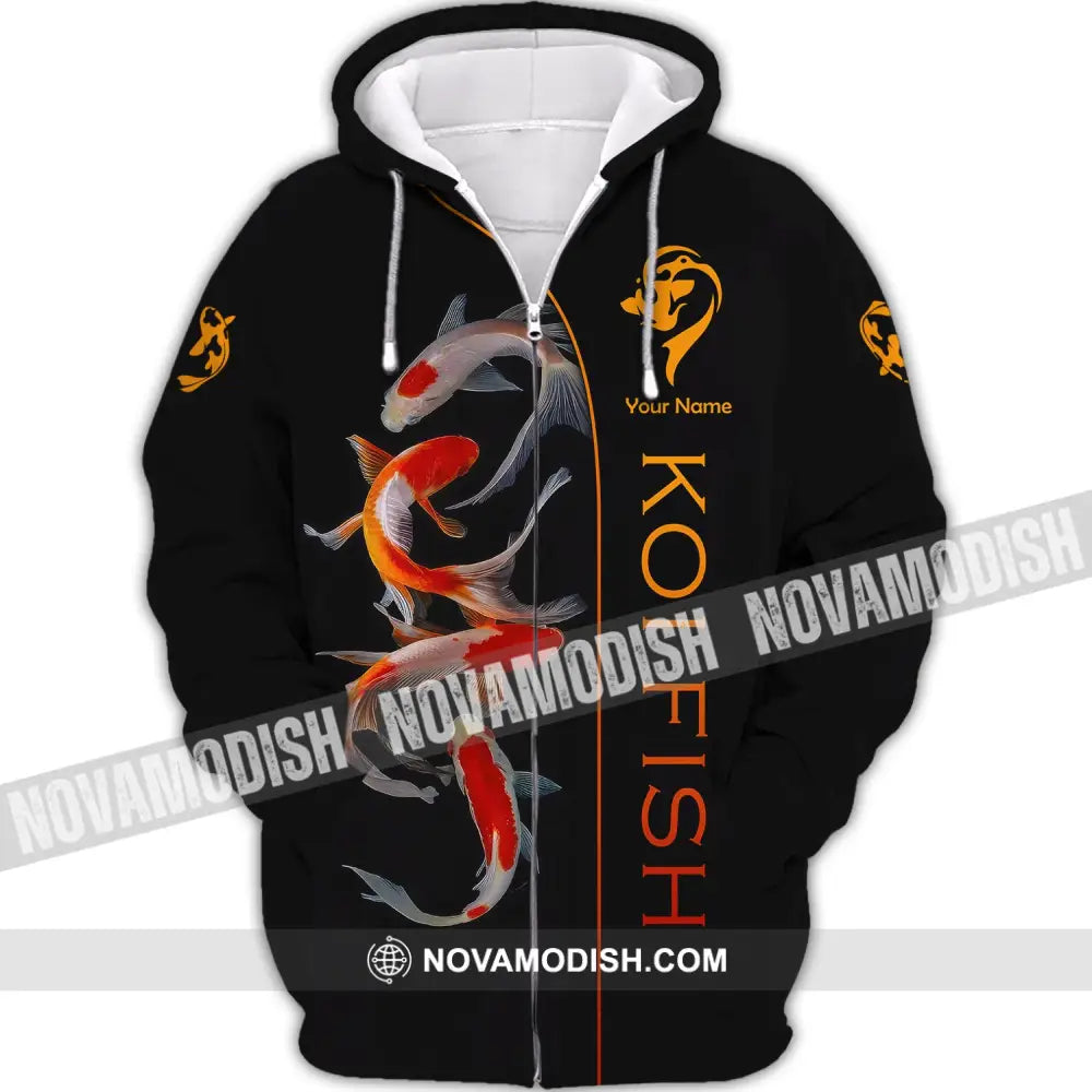 Unisex Shirt Custom Name 3D Koi Fish T-Shirt Polo Sea Animal Shirts Zipper Hoodie / S