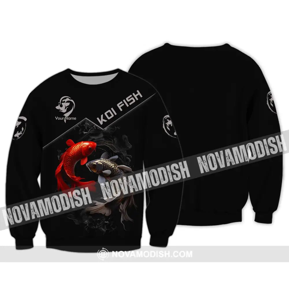 Unisex Shirt Custom Name 3D Koi Fish T-Shirt Sea Animal Shirts Hoodie Long Sleeve / S