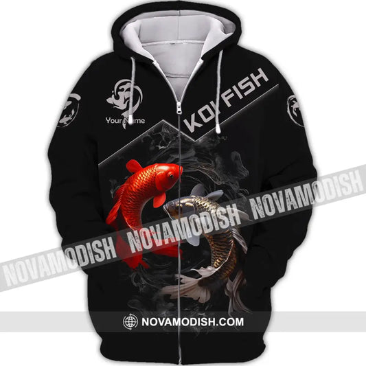 Unisex Shirt Custom Name 3D Koi Fish T-Shirt Sea Animal Shirts Hoodie Zipper / S