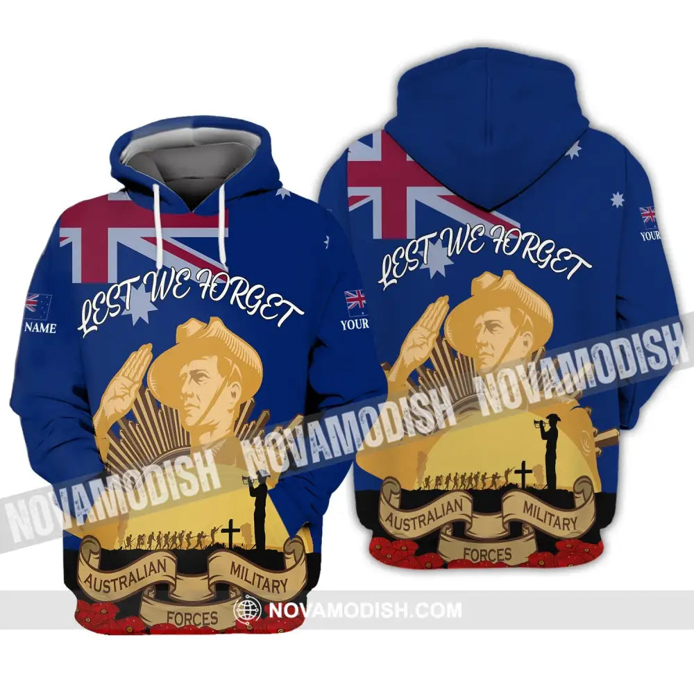 Unisex Shirt - Custom Name 3D Shirt - Lest We Forget Anzac Day Hoodie / S T-shirt