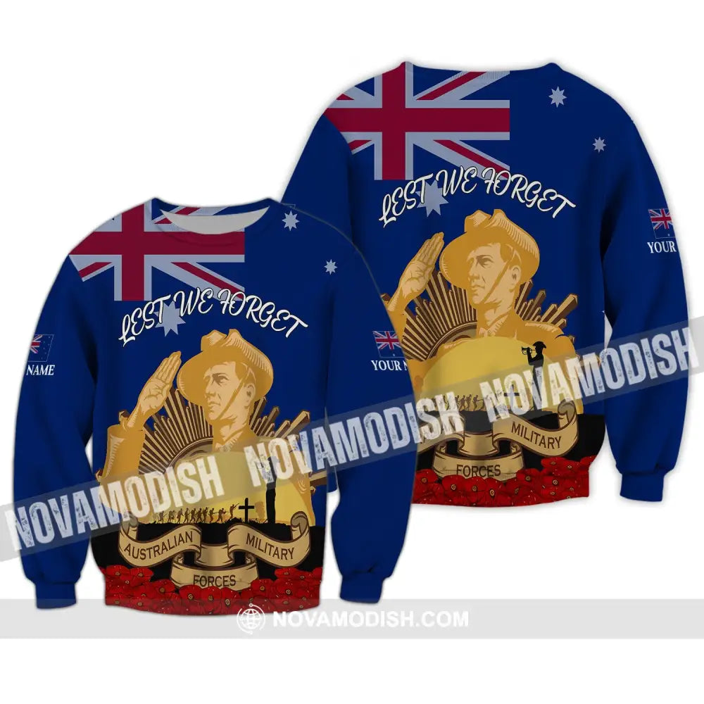 Unisex Shirt - Custom Name 3D Shirt - Lest We Forget Anzac Day Long Sleeve / S T-shirt