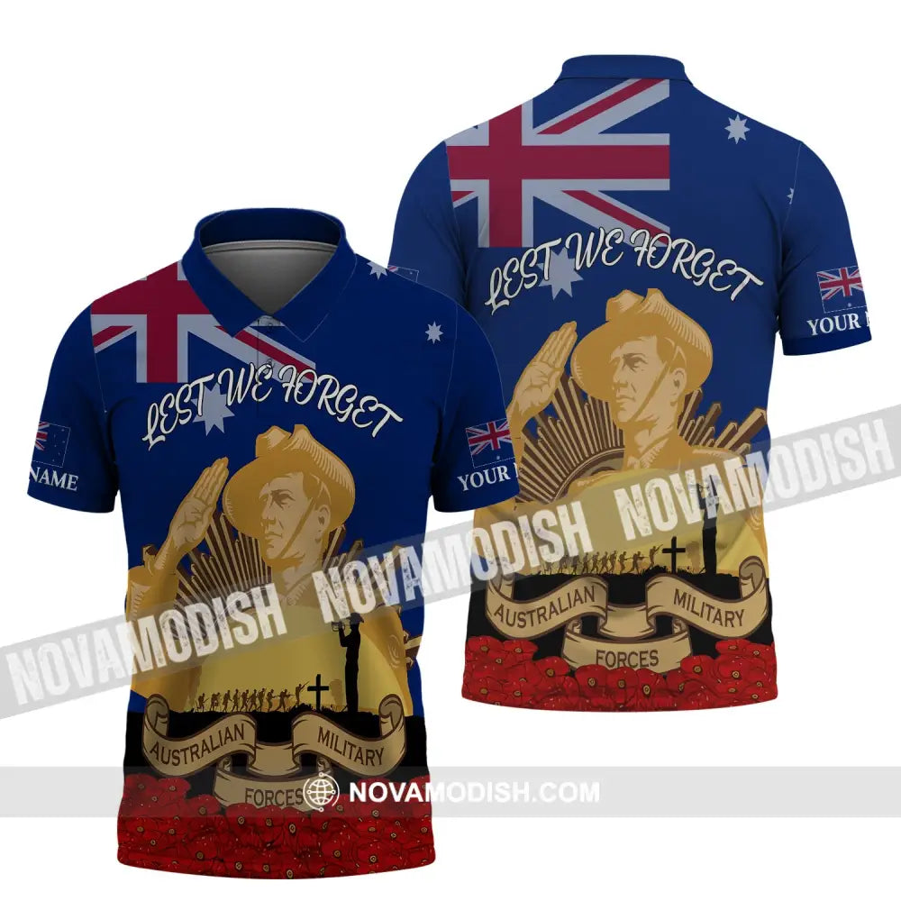 Unisex Shirt - Custom Name 3D Shirt - Lest We Forget Anzac Day Polo Shirt / S T-shirt