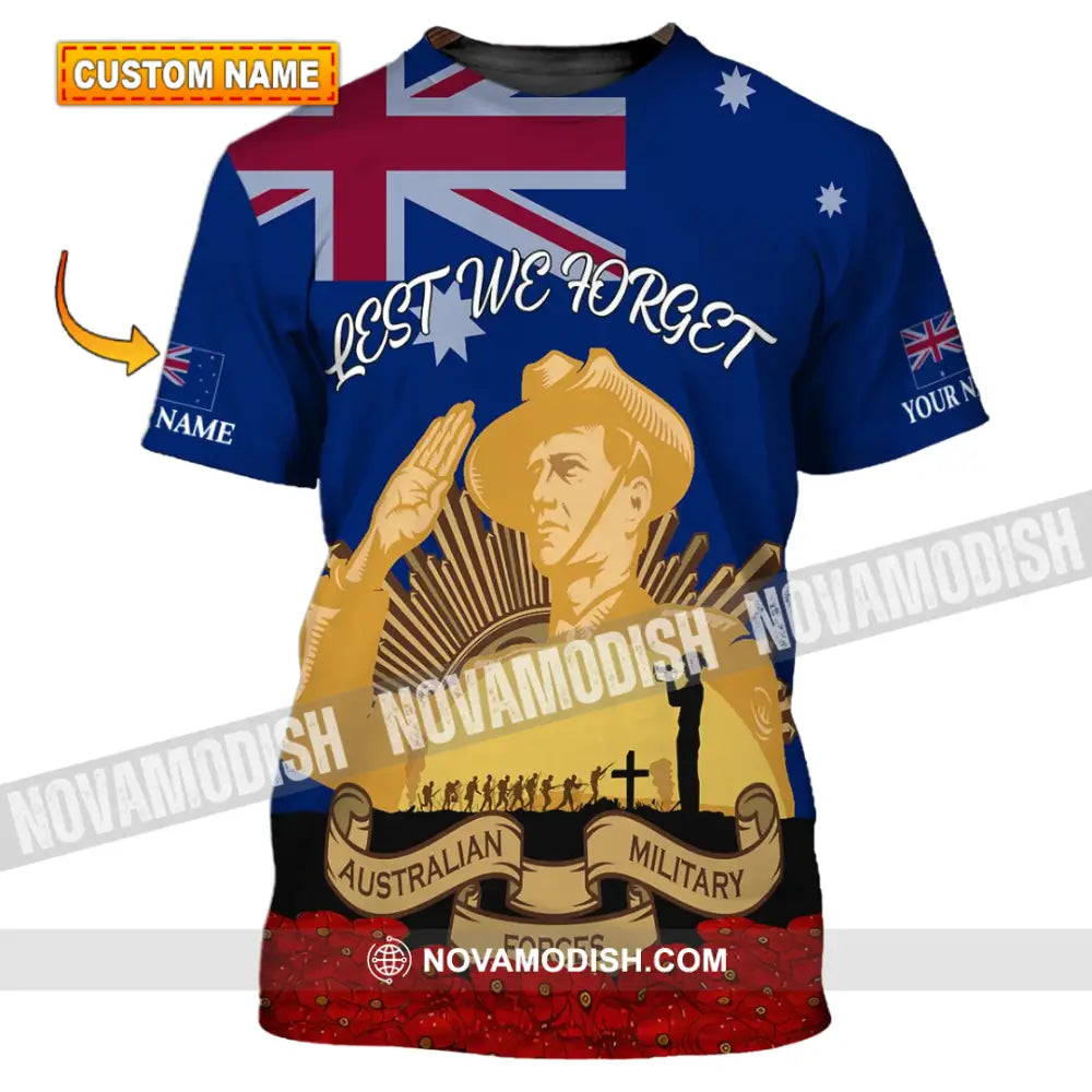 Unisex Shirt - Custom Name 3D Shirt - Lest We Forget Anzac Day T-shirt