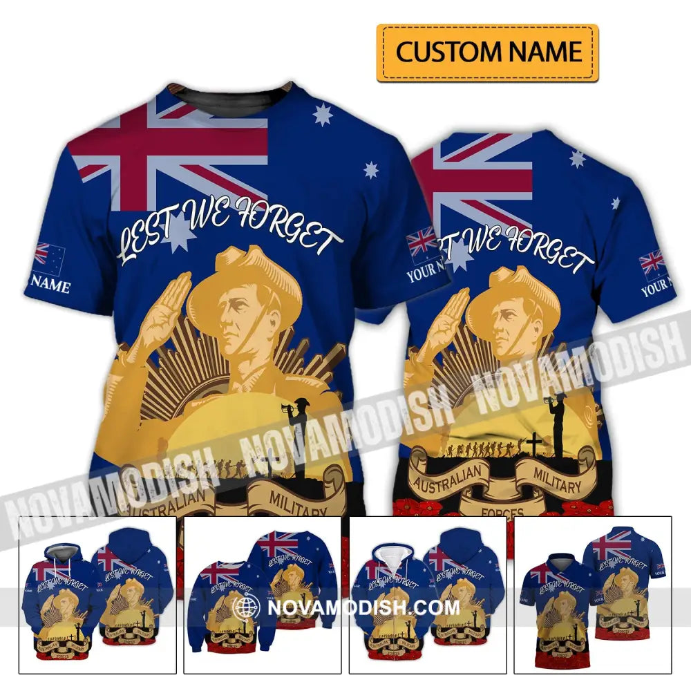 Unisex Shirt - Custom Name 3D Shirt - Lest We Forget Anzac Day T-shirt