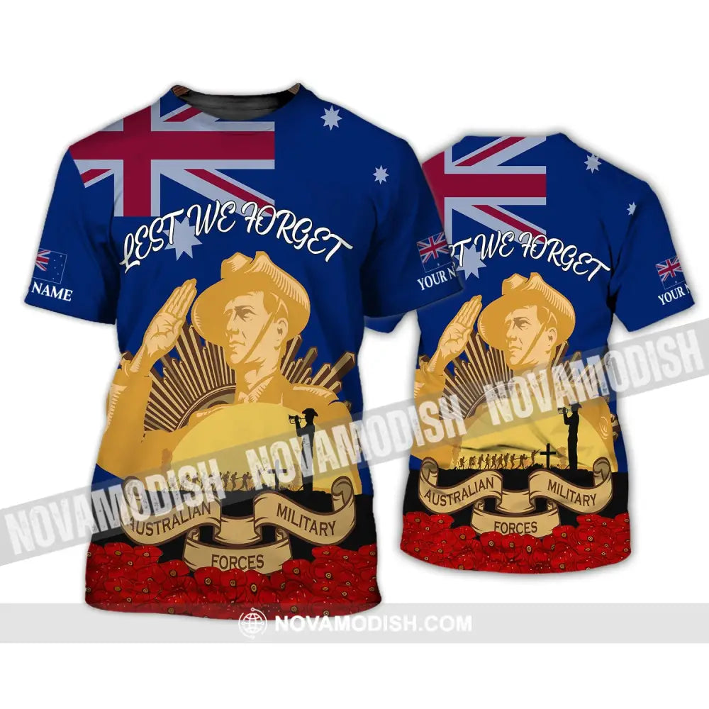 Unisex Shirt - Custom Name 3D Shirt - Lest We Forget Anzac Day T-Shirt / S T-shirt