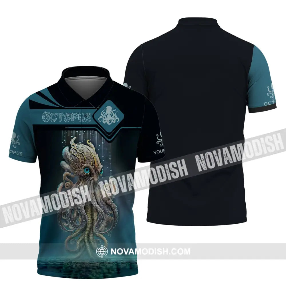 Unisex Shirt Custom Name 3D Octopus T-Shirt Sea Animal Shirts Tentacle Polo / S
