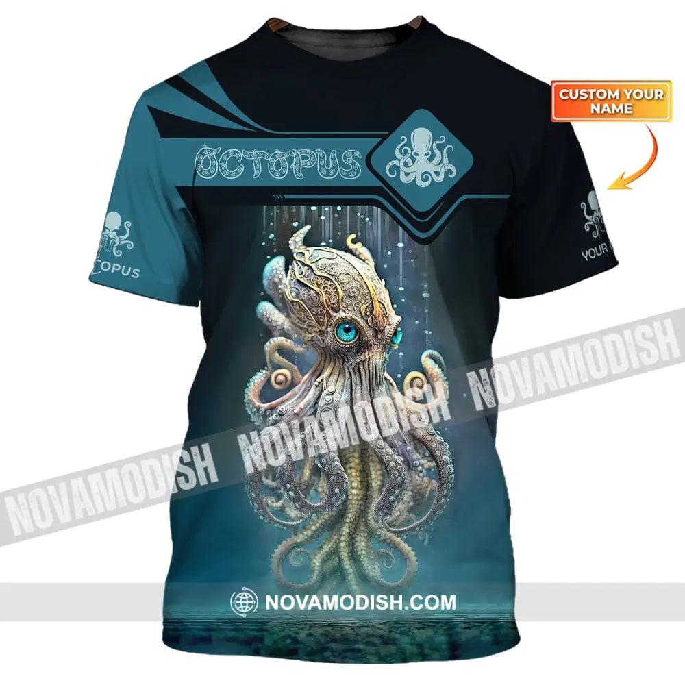 Unisex Shirt Custom Name 3D Octopus T-Shirt Sea Animal Shirts Tentacle / S