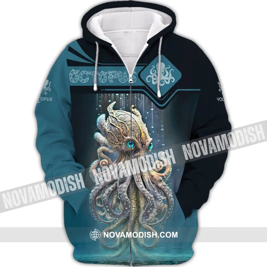 Unisex Shirt Custom Name 3D Octopus T-Shirt Sea Animal Shirts Tentacle Zipper Hoodie / S