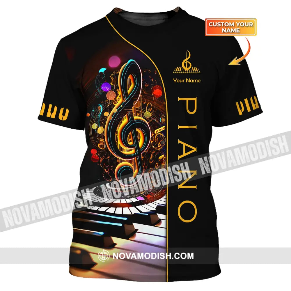 Unisex Shirt Custom Name 3D Piano T-Shirt Gift For Pianist Shirts / S