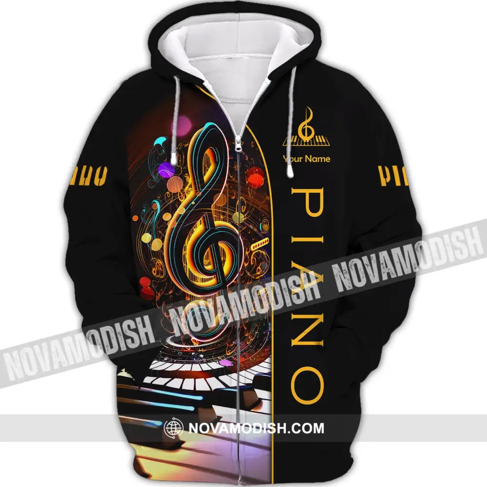 Unisex Shirt Custom Name 3D Piano T-Shirt Gift For Pianist Shirts Zipper Hoodie / S