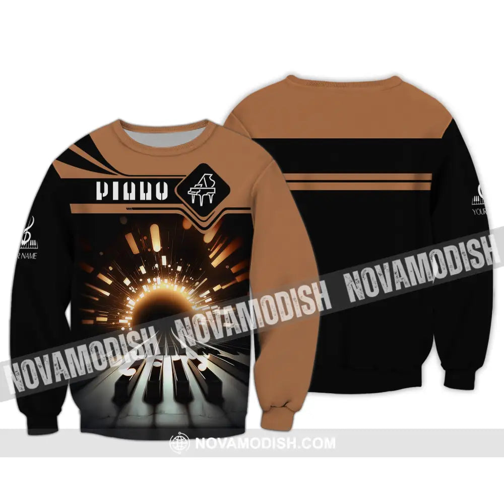 Unisex Shirt Custom Name 3D Piano T-Shirt Pianist Shirts Gift For Long Sleeve / S