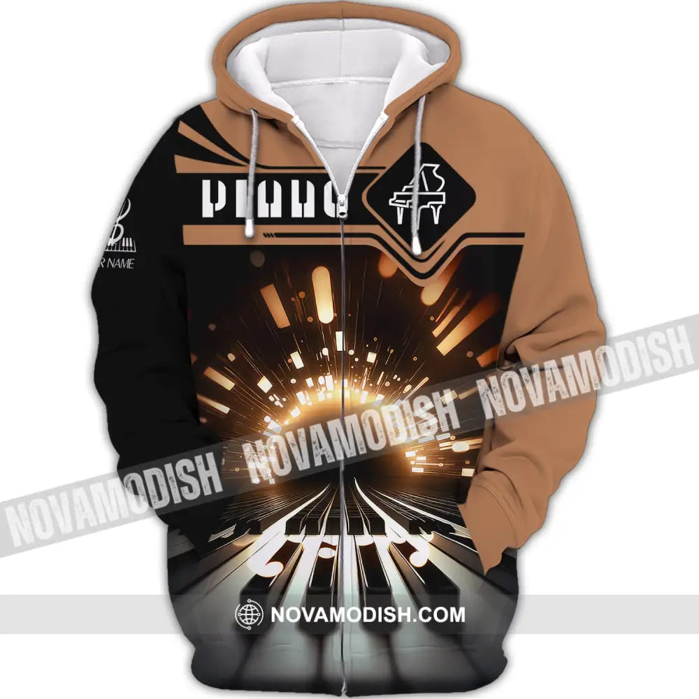 Unisex Shirt Custom Name 3D Piano T-Shirt Pianist Shirts Gift For Zipper Hoodie / S
