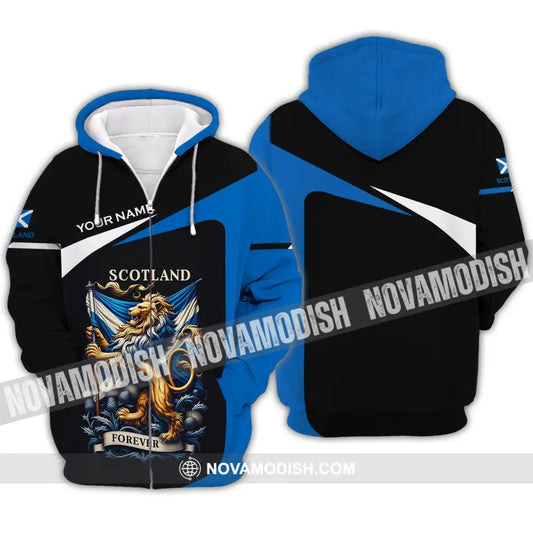 Unisex Shirt - Custom Name 3D Scotland Forever Zipper Hoodie / S T-Shirt