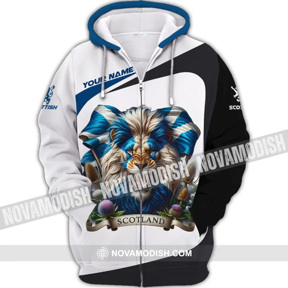 Unisex Shirt - Custom Name 3D Shirt - Scotland Lion Zipper Hoodie / S T-shirt