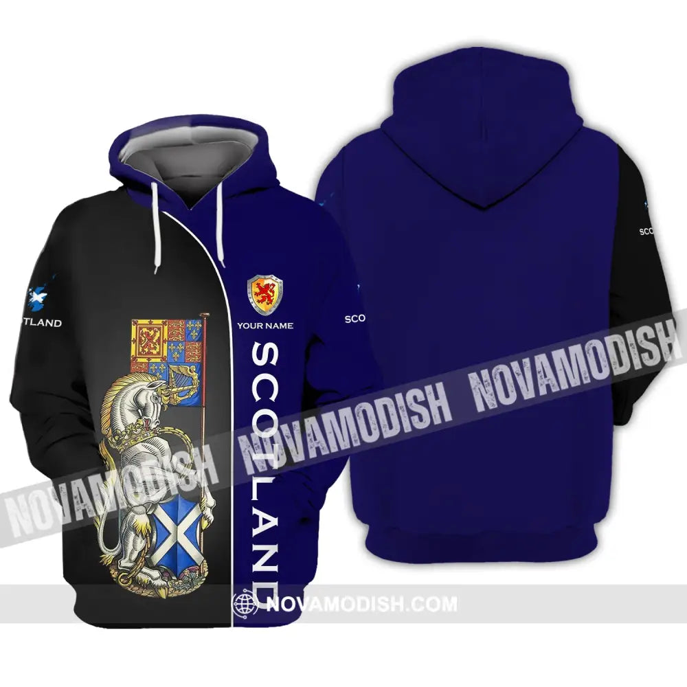 Unisex Shirt - Custom Name 3D Shirt - Scotland Lover Blue And Black Design Hoodie / S T-shirt