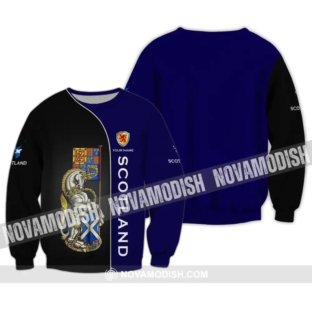 Unisex Shirt - Custom Name 3D Shirt - Scotland Lover Blue And Black Design Long Sleeve / S T-shirt