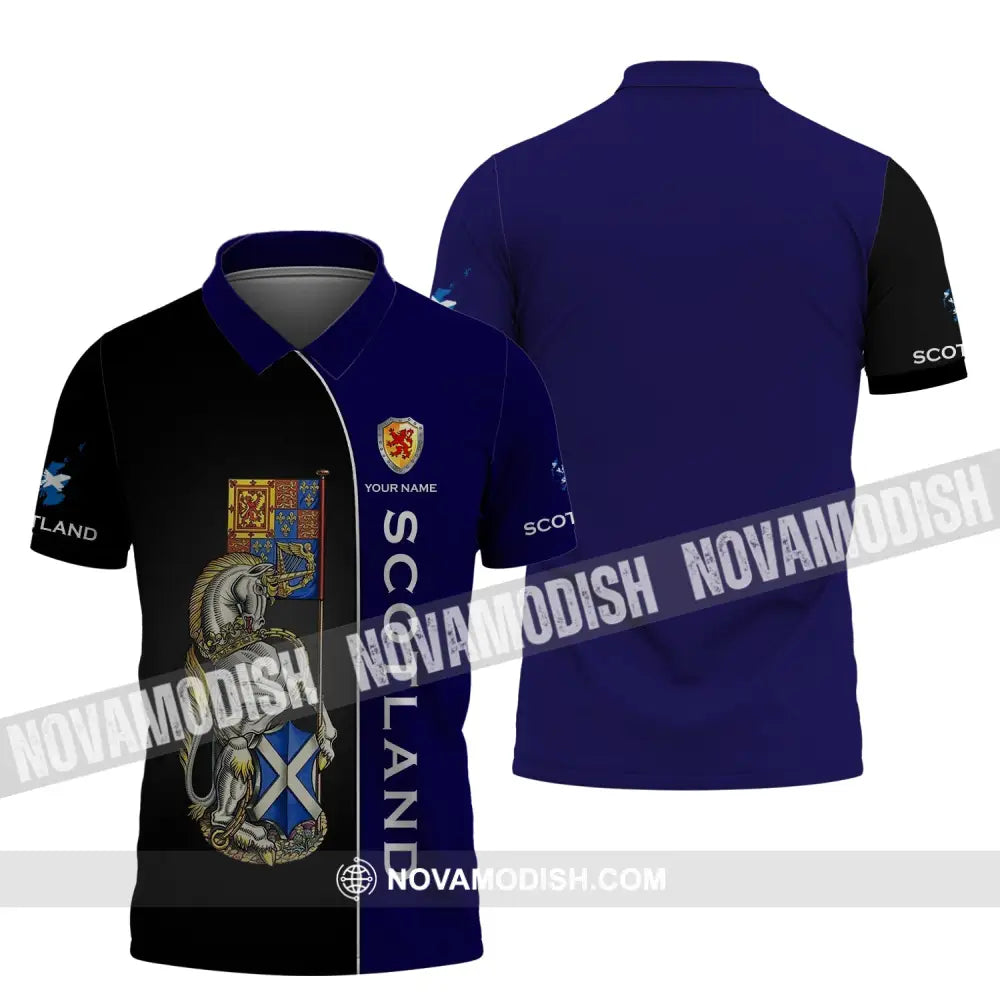 Unisex Shirt - Custom Name 3D Shirt - Scotland Lover Blue And Black Design Polo Shirt / S T-shirt