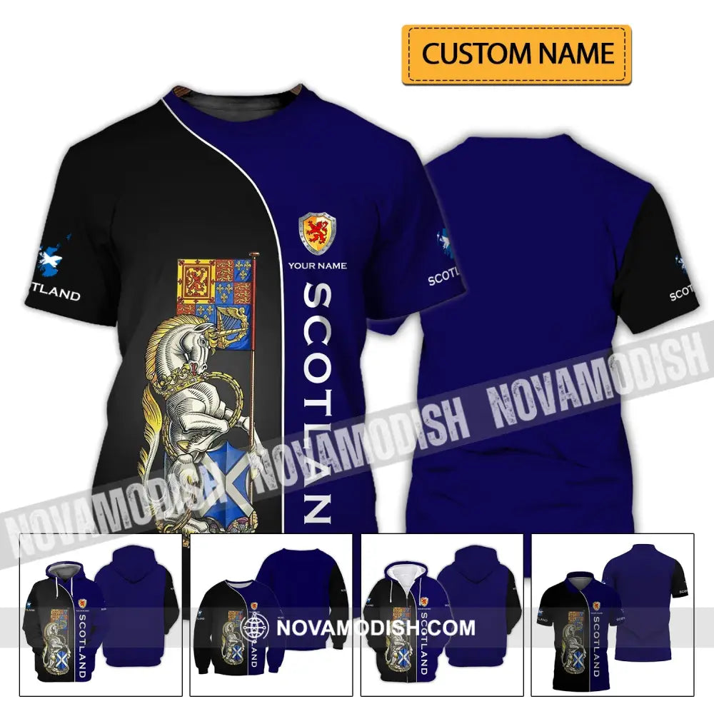 Unisex Shirt - Custom Name 3D Shirt - Scotland Lover Blue And Black Design T-shirt