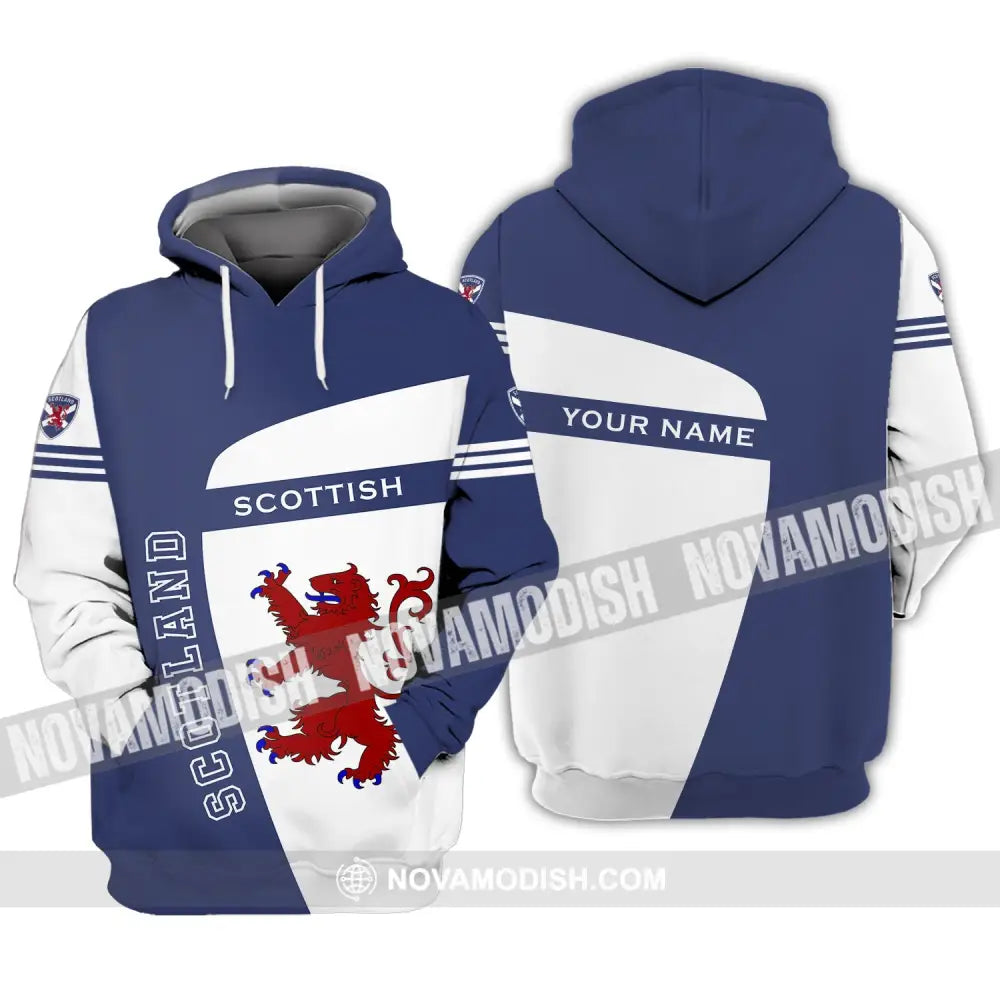 Unisex Shirt - Custom Name 3D Shirt - Scotland Scottish Lover Blue And White Design Hoodie / S T-shirt
