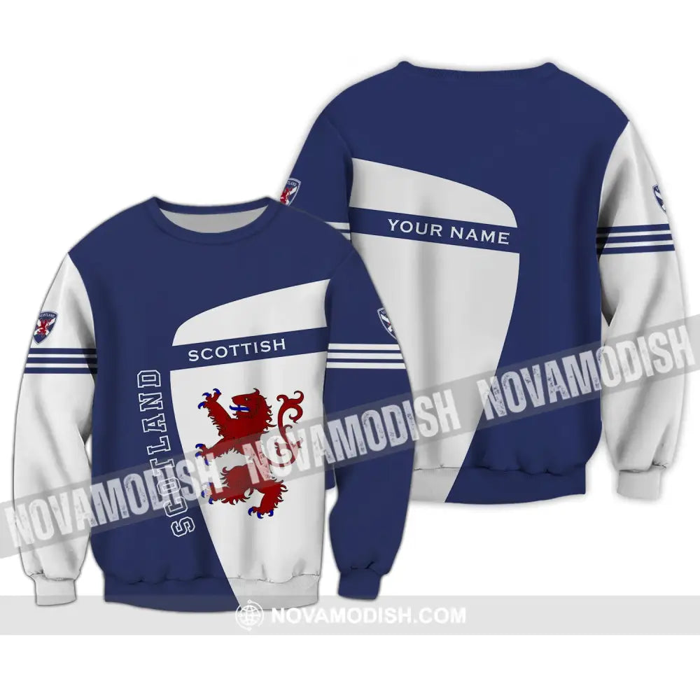 Unisex Shirt - Custom Name 3D Shirt - Scotland Scottish Lover Blue And White Design Long Sleeve / S T-shirt