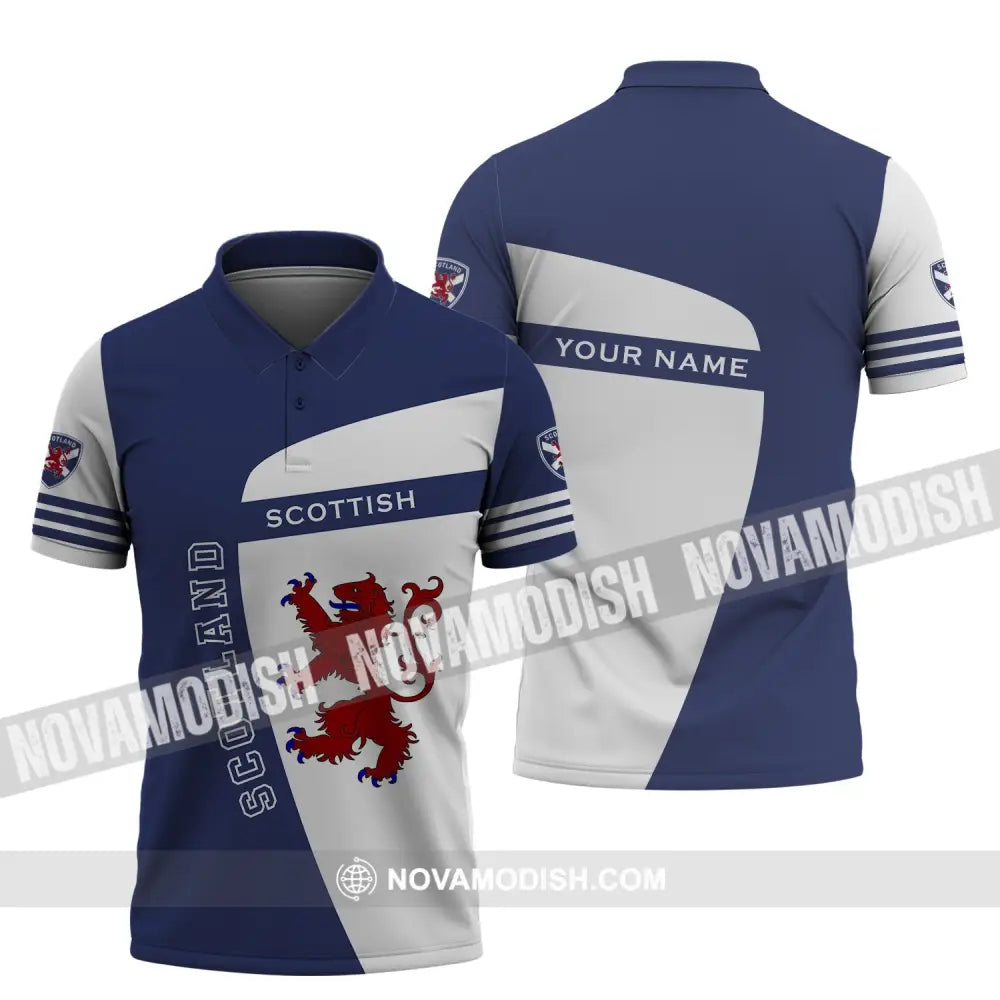 Unisex Shirt - Custom Name 3D Shirt - Scotland Scottish Lover Blue And White Design Polo Shirt / S T-shirt