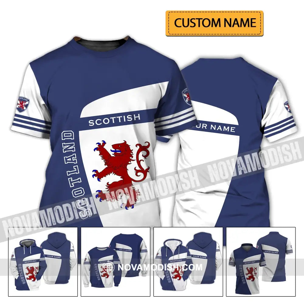 Unisex Shirt - Custom Name 3D Shirt - Scotland Scottish Lover Blue And White Design T-shirt