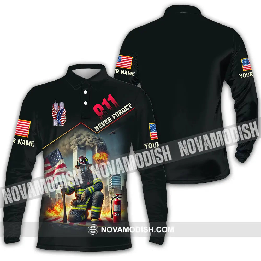 Unisex Shirt - Custom Name 911 Shirt Never Forget Long Sleeve Polo / S T-shirt