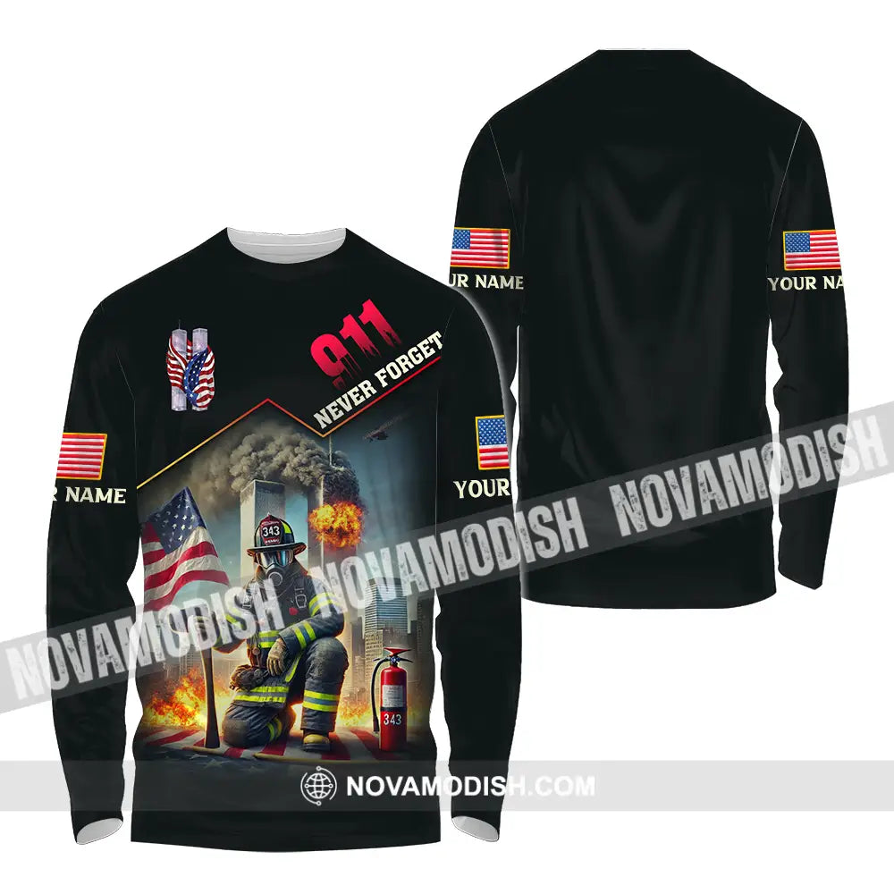 Unisex Shirt - Custom Name 911 Shirt Never Forget Long Sleeve Shirt / S T-shirt