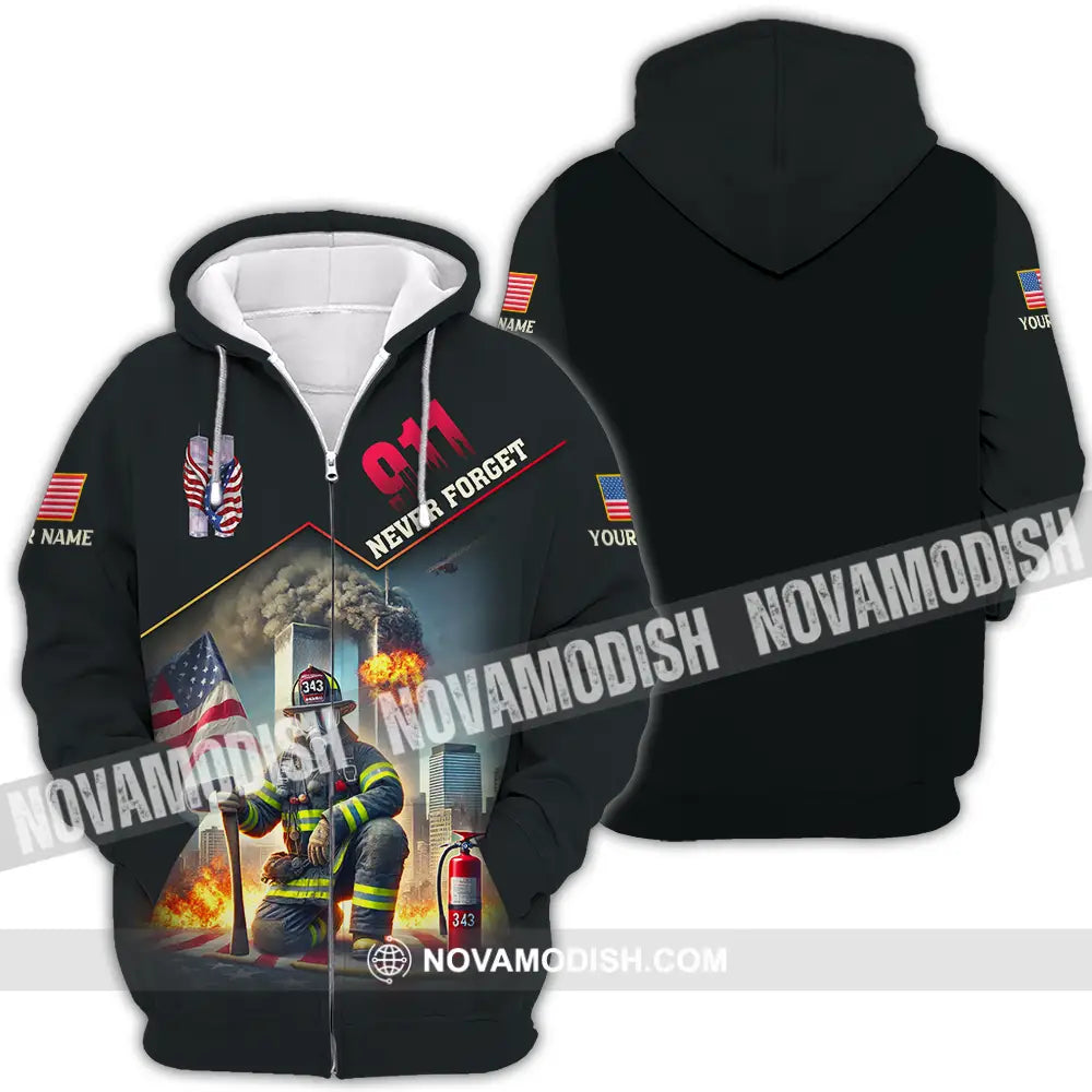 Unisex Shirt - Custom Name 911 Shirt Never Forget Zipper Hoodie / S T-shirt