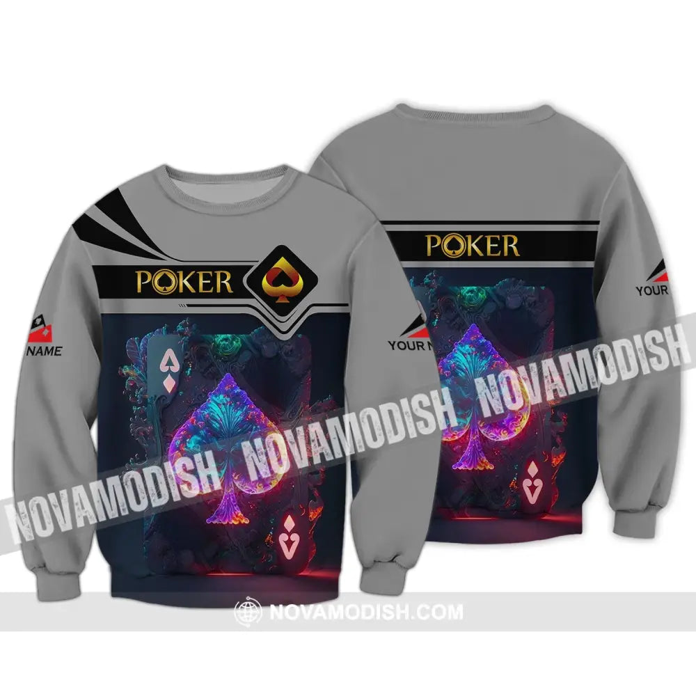 Unisex Shirt - Custom Name Shirt - ACE Black Spade Suit Poker Shirt Long Sleeve / S T-shirt