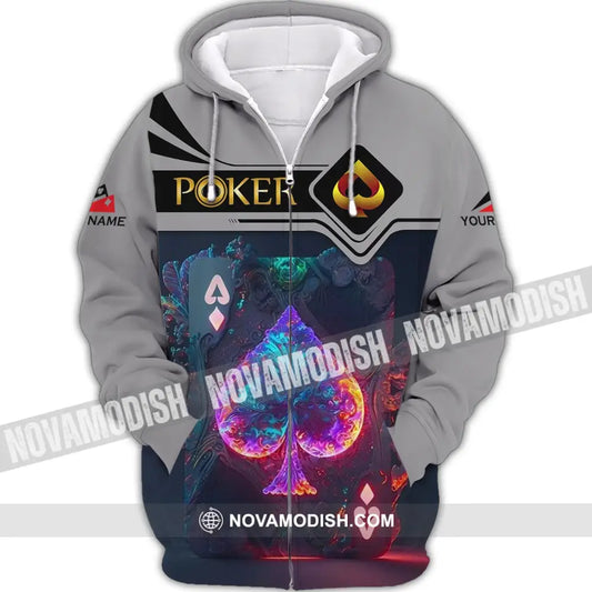 Unisex Shirt - Custom Name Shirt - ACE Black Spade Suit Poker Shirt Zipper Hoodie / S T-shirt