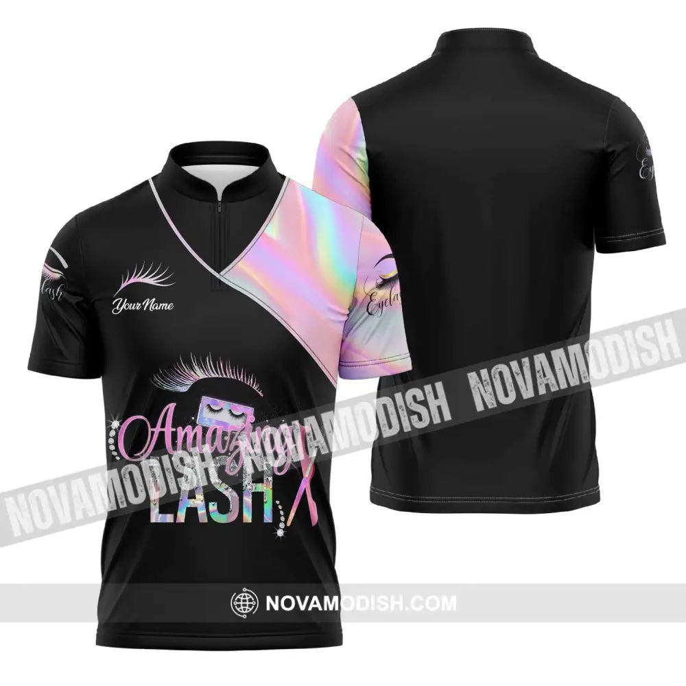 Unisex Shirt - Custom Name Shirt Amazing Lash Zipper Polo Shirt / S T-shirt