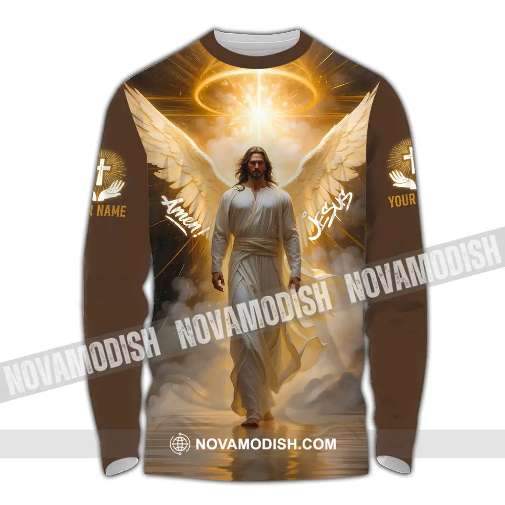 Unisex Shirt - Custom Name Amen Jesus Long Sleeve / S T-Shirt