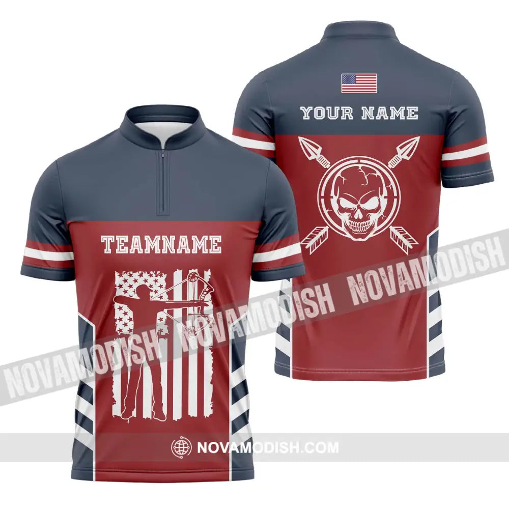 Unisex Shirt - Custom Name America Archery Shirt Zipper Polo Shirt / S T-shirt