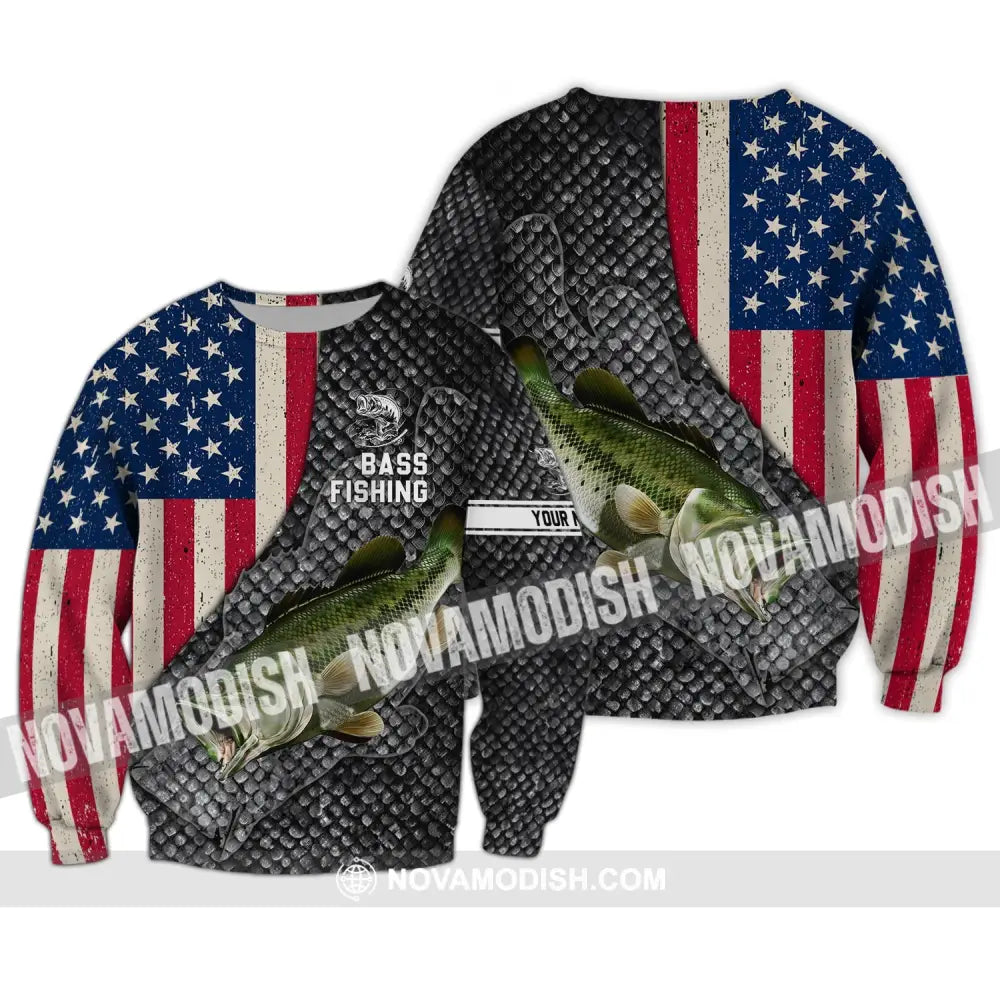 Unisex Shirt - Custom Name Shirt - America Bass Fishing Shirt Long Sleeve / S T-shirt