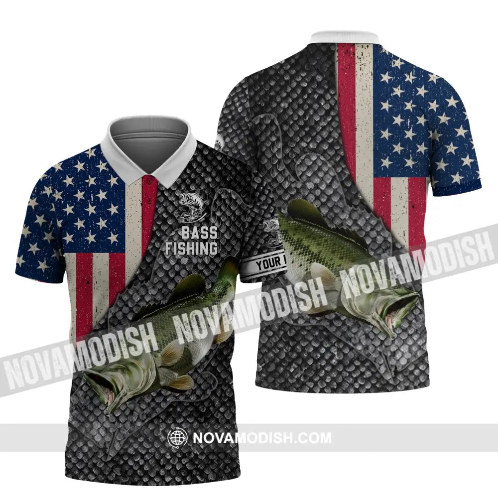 Unisex Shirt - Custom Name Shirt - America Bass Fishing Shirt Polo Shirt / S T-shirt