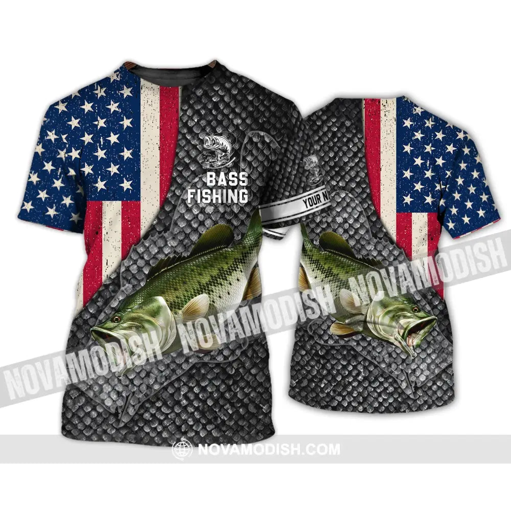 Unisex Shirt - Custom Name Shirt - America Bass Fishing Shirt T-Shirt / S T-shirt