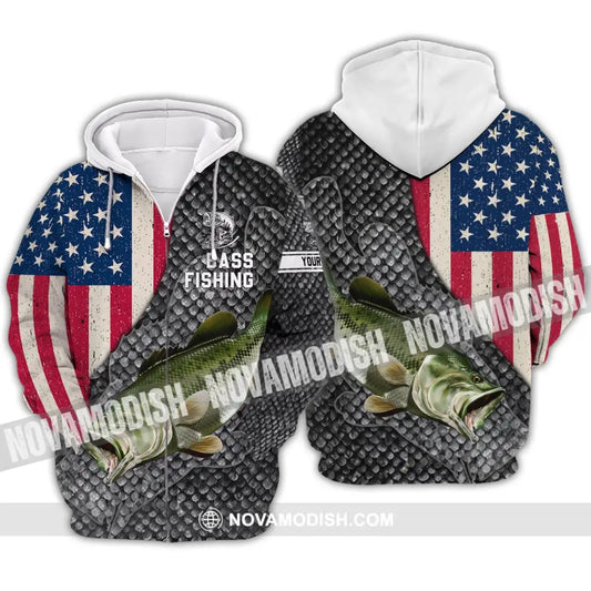Unisex Shirt - Custom Name Shirt - America Bass Fishing Shirt Zipper Hoodie / S T-shirt