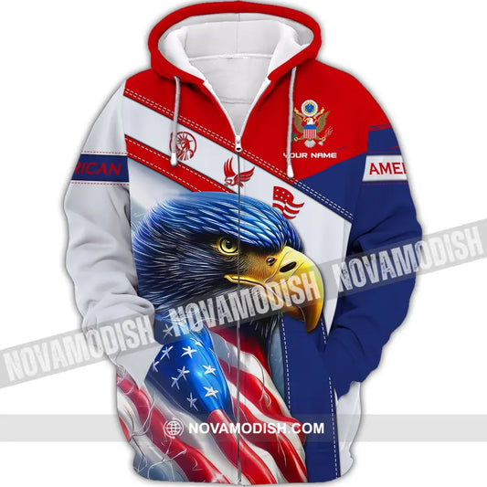 Unisex Shirt Custom Name America Eagle Love T-Shirt Zipper Hoodie / S