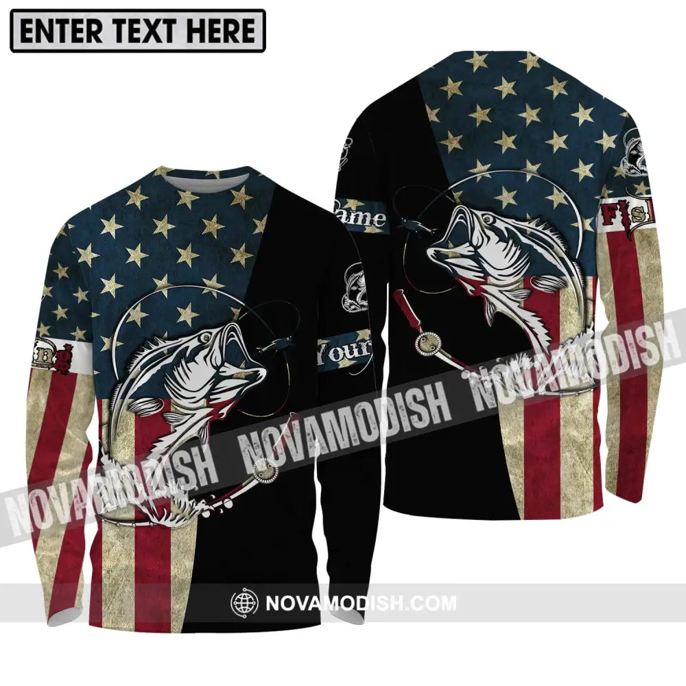 Unisex Shirt - Custom Name America Fishing Lover Shirt Long Sleeve Shirt / S T-shirt