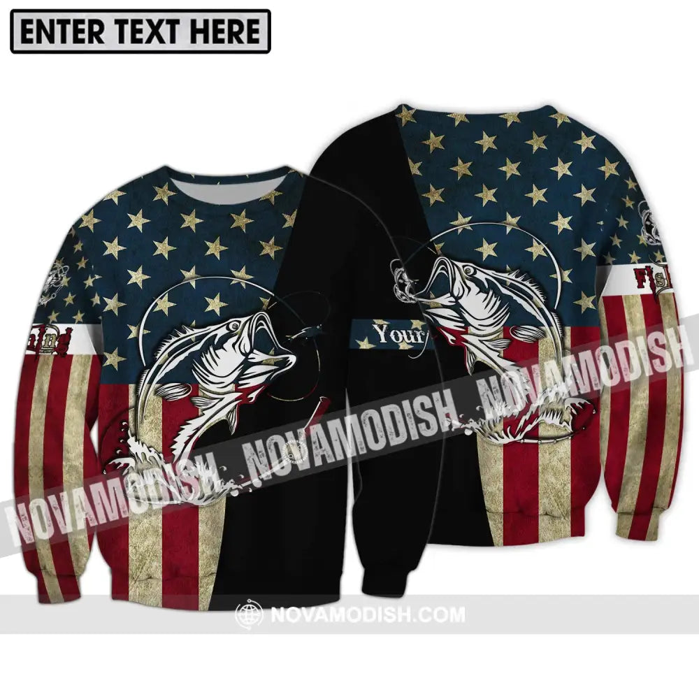 Unisex Shirt - Custom Name America Fishing Lover Shirt Long Sleeve / S T-shirt