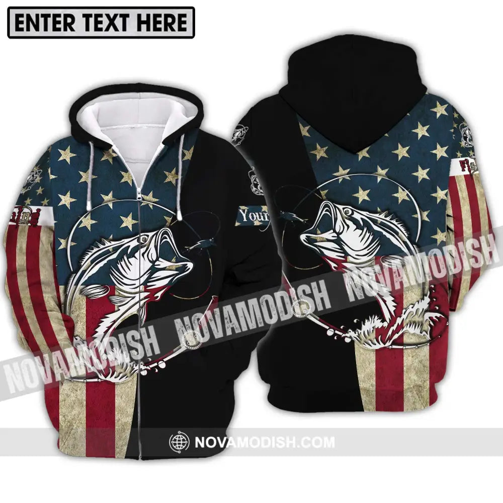 Unisex Shirt - Custom Name America Fishing Lover Shirt Zipper Hoodie / S T-shirt