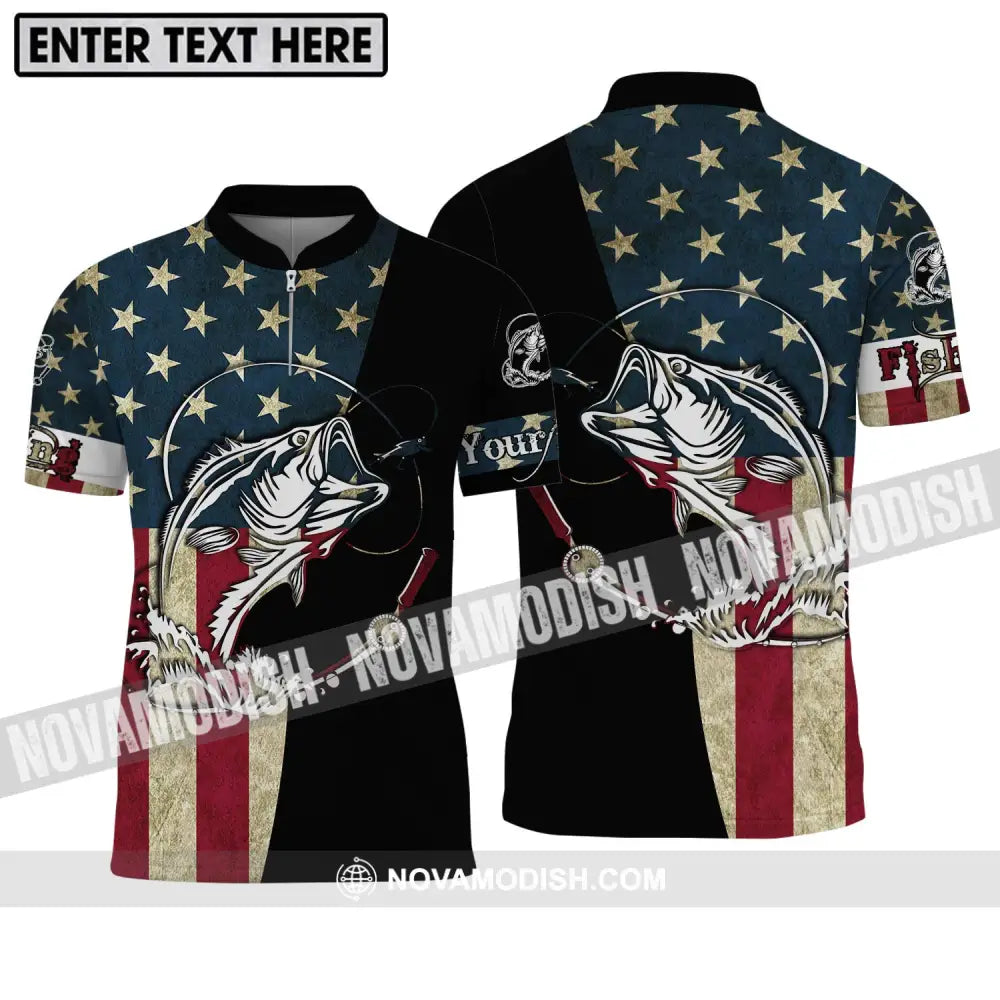 Unisex Shirt - Custom Name America Fishing Lover Shirt Zipper Polo Shirt / S T-shirt