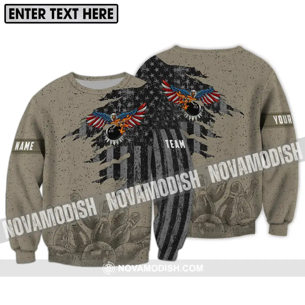 Unisex Shirt - Custom Name Shirt America Flag Bowling Shirt Long Sleeve / S T-shirt