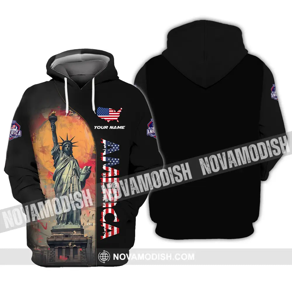 Unisex Shirt - Custom Name America Shirt America Flag Color Hoodie / S T-shirt