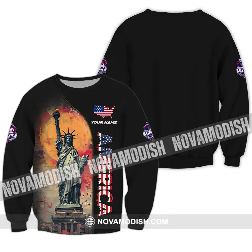 Unisex Shirt - Custom Name America Shirt America Flag Color Long Sleeve / S T-shirt