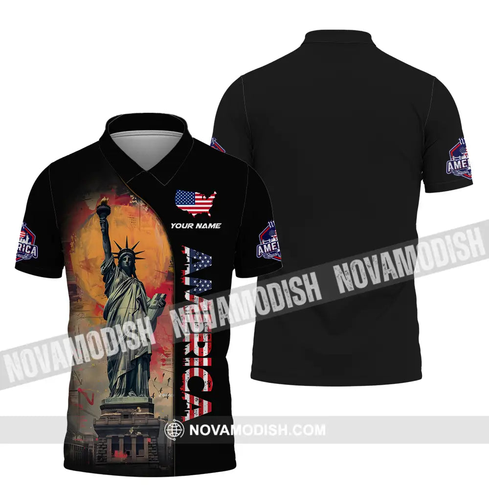 Unisex Shirt - Custom Name America Shirt America Flag Color Polo Shirt / S T-shirt