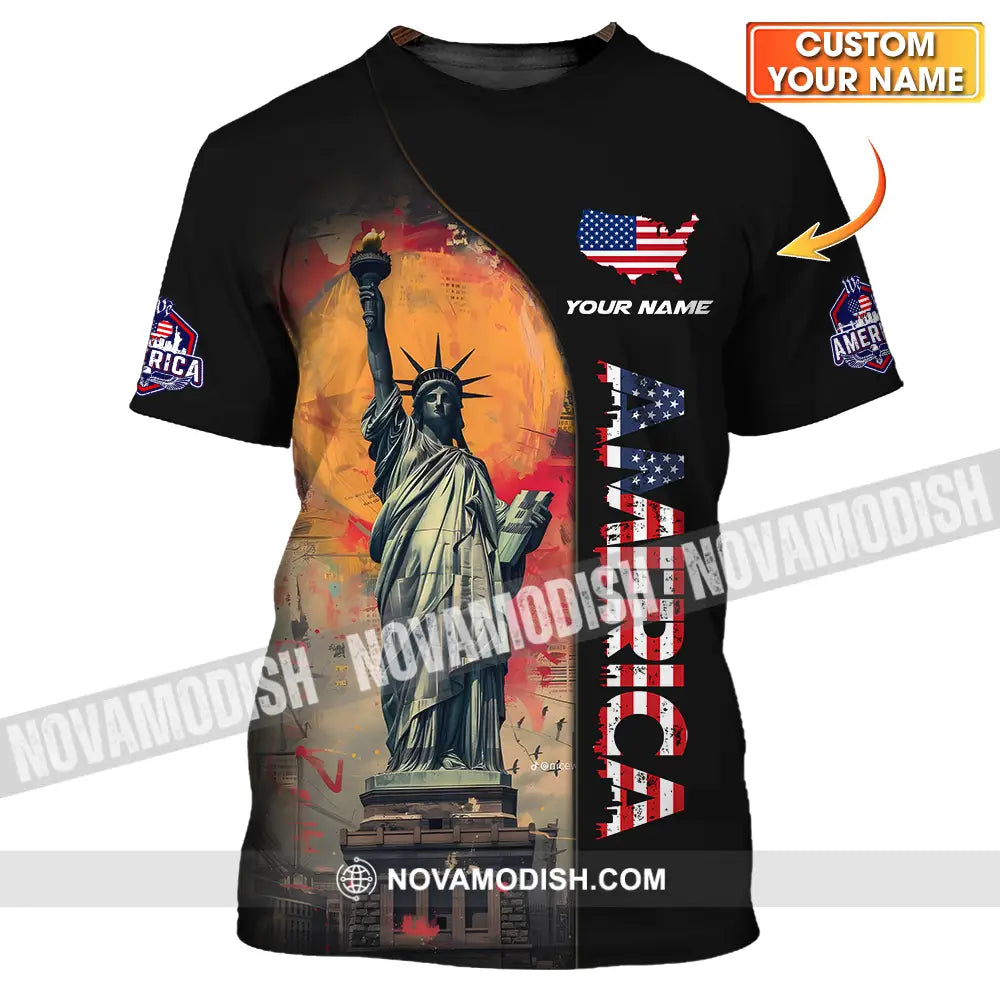 Unisex Shirt - Custom Name America Shirt America Flag Color T-shirt